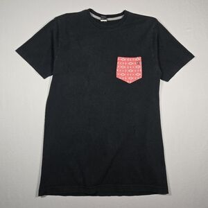 Vintage Y2K Volcom Men's Medium Black Pink Aztec Pocket T-Shirt